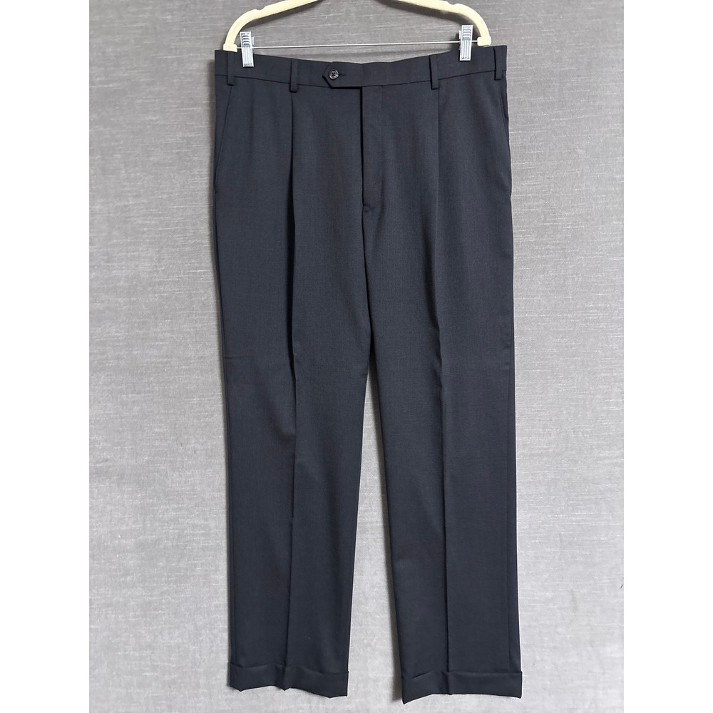 Hart Schaffner Marx Pants 36R Charcoal Gray Wool Pleated Cuffed Trousers Classic